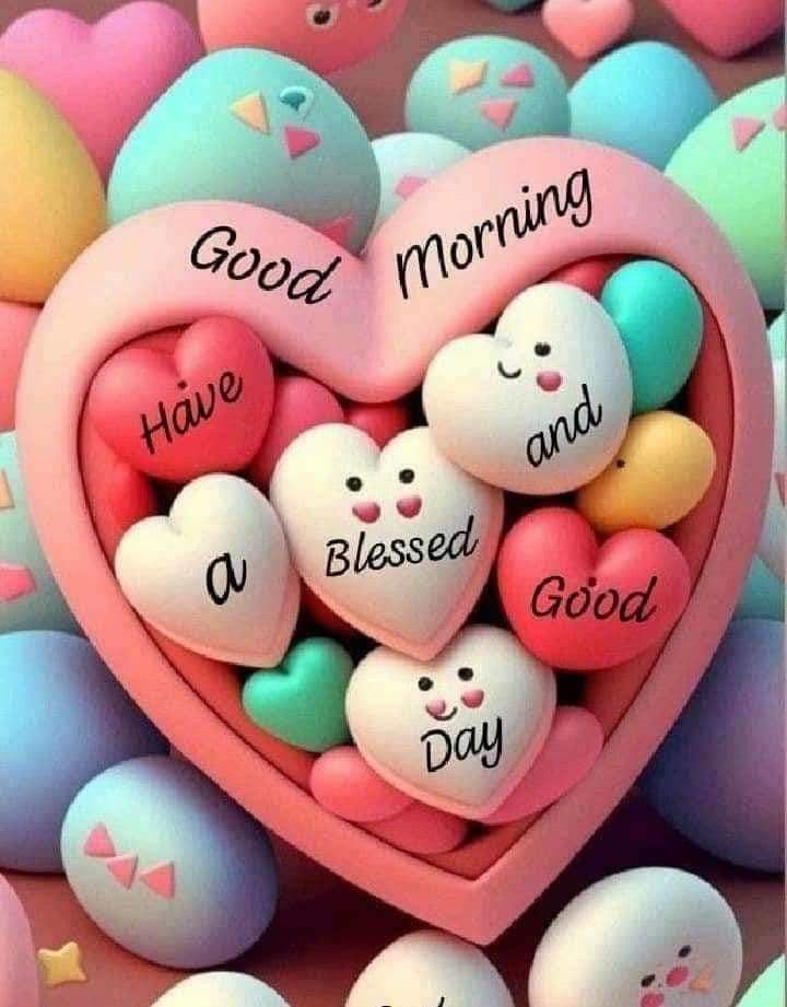 This may contain some heart shaped candies with good morning and a message written on the top one