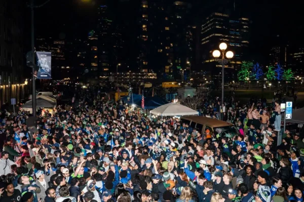 Seattle Seahawks fans celebrate Super Bowl win