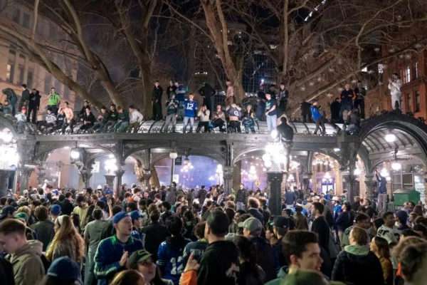 Seattle Seahawks fans celebrate Super Bowl win