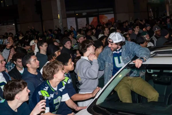 Seattle Seahawks fans celebrate Super Bowl win