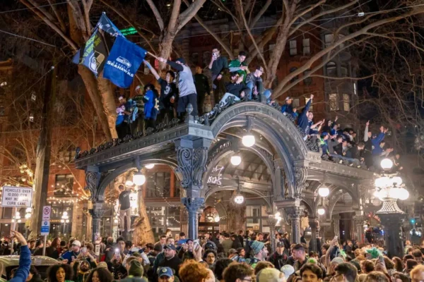 Seattle Seahawks fans celebrate Super Bowl win