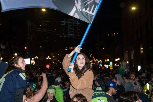 Seattle Seahawks fans celebrate Super Bowl win