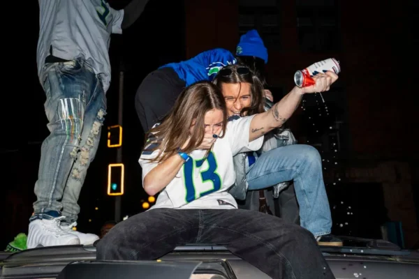 Seattle Seahawks fans celebrate Super Bowl win
