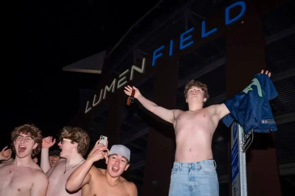 Seattle Seahawks fans celebrate Super Bowl win