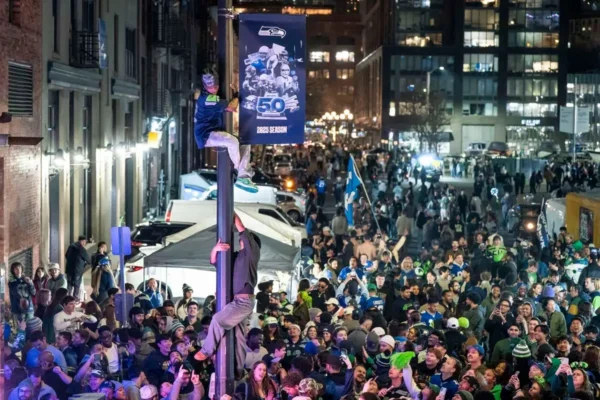 Seattle Seahawks fans celebrate Super Bowl win