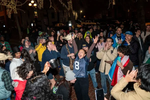 Seattle Seahawks fans celebrate Super Bowl win